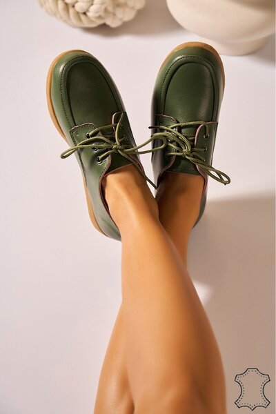 Joana Women's Green Leather Moccasins - Adelyn Style