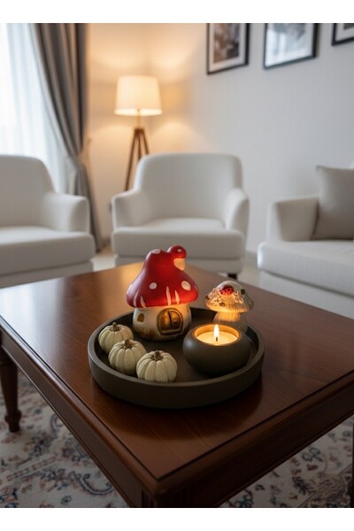 SEMY STORE YENİ!! Mantar Evli, Mumluk ve Balkabağı Dekorasyon Seti, Biblo. Mantar ev, Mumluk, Balkabağı,