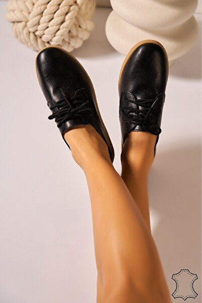 Joana Delia Women's Black Leather Loafers 37 Size