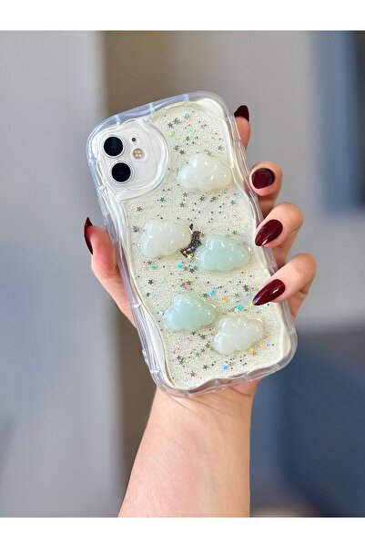 MİRAZ TASARIM IPHONE 11 3D BULUT DEKORLU EPOKSİ ŞEFFAF KILIF