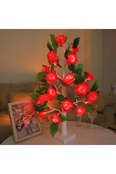 LUXE AKSESUAR Dekoratif LED Işıklı Gül Ağacı Lamba – Kırmızı Işık , Kırmızı G...