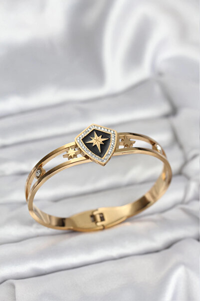 Clariss 316L Steel Gold Color North Star Handcuff Bracelet