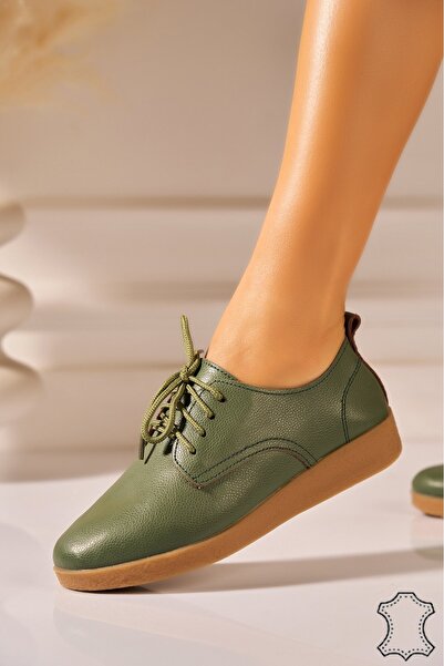 Joana Women's Green Moccasins, Genuine Leather