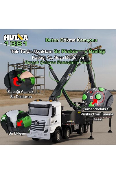Huina 1381 1/18 11CH Beton Çimento Dökme Kamyonu İş Makinesi İnşaat Uzaktan Kumandalı RC Model Gri -