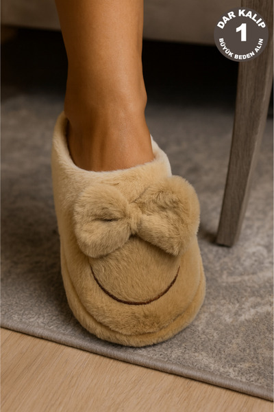 ALB TERLİK AYAKKABI SAN. TİC. LTD. ŞTİ. Bowknot Plush Women's House Slippers - Soft Sole Warm Winter Model, Bowknot, Comfortable, Silent Sole