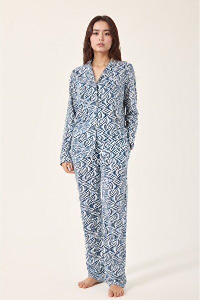 Pierre Cardin Kadın Pamuklu Modal Boydan Patlı Kutulu Pijama Takımı Q9P0K1C9K