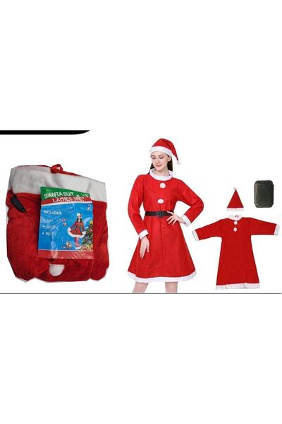 Tradeo طقم زي بابا نويل لعيد الميلاد من 3 قطع للنساء - أحمر، مقاس واحد