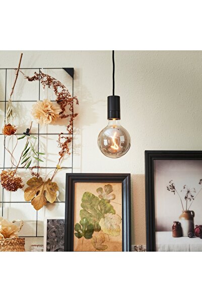 IKEA Pendant Lamp, Black/Globe Grey Clear Glass, 125mm