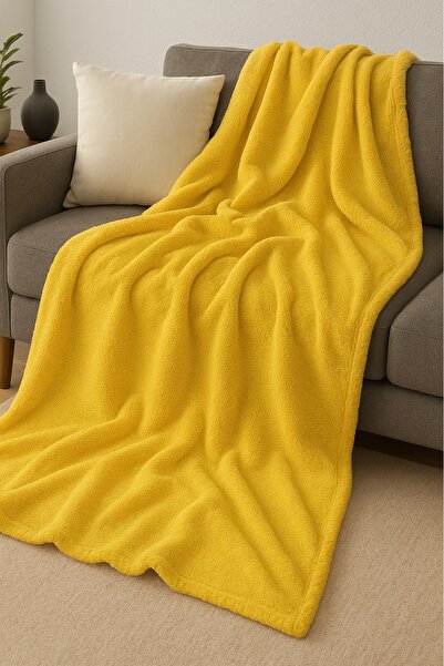 LinaByUgurr Yellow Welsoft Tv Blanket 100X180 cm Single Plush Tv Blanket