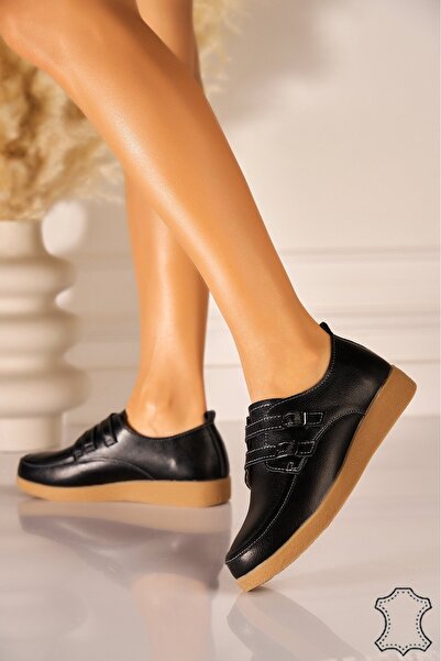 Joana Γυναικεία Μαύρα Δερμάτινα Μοκασίνια Vaeda