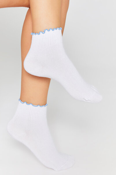 bamboo star Дамски бели чорапи от бамбук, без ластик, без шевове, сини набрани бели чорапи, 3-пакет премиум пакет