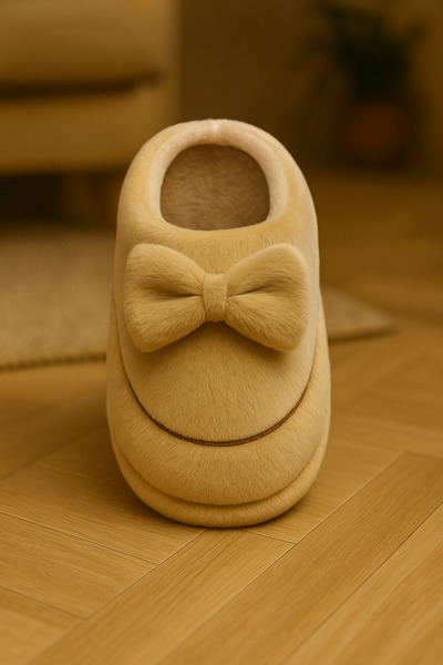ALB TERLİK AYAKKABI SAN. TİC. LTD. ŞTİ. Bowknot Plush Women's House Slippers - Soft Sole Warm Winter Model, Bowknot, Comfortable, Silent Sole