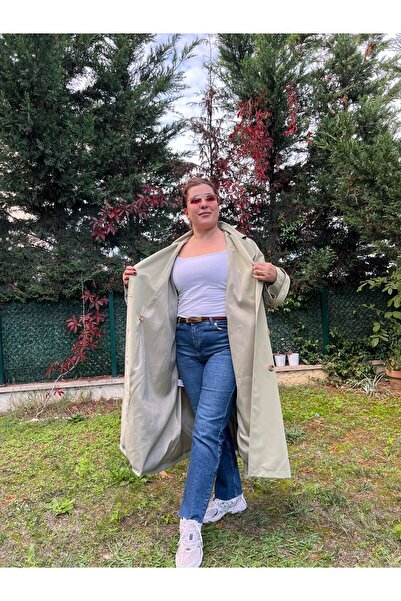 MJORA Oversize Rahat Kalıp Büyük Beden Astarlı Trençkot