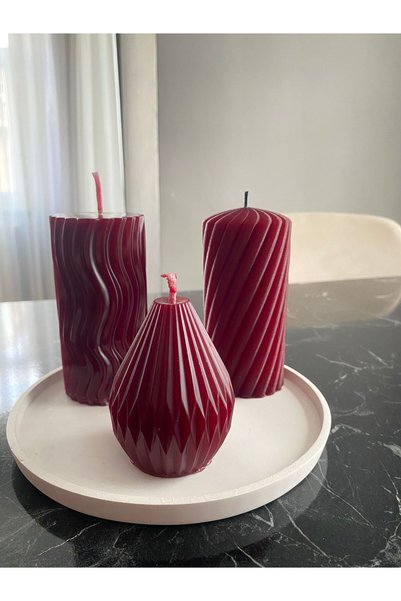 Dekorasyon Bahçesi Dekoratif Geometrik Kırmızı Mum Seti – El Yapımı, Modern M...