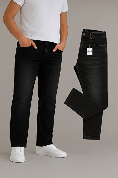 BM BALANCEMODA Чоловічі чорні джинси з регулярною трубою, еластичні, з лікрами, джинсові штани