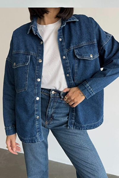 ESSFASIHON Çıt Çıtlı Kot Gömlek Ceket