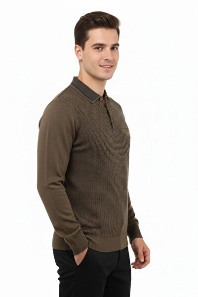 Çizgi Triko Men's Polo Neck Sweater with Pockets Steel Knit Classic Fit 5205F Bgl-St04850