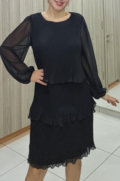 Maya Butik Pliseli Katlı Şifon Elbise - 2663B