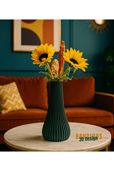 bandidos Yeşil 3D Tasarım Dekoratif Vazo – Modern Minimalist Çiçeklik (20 cm)