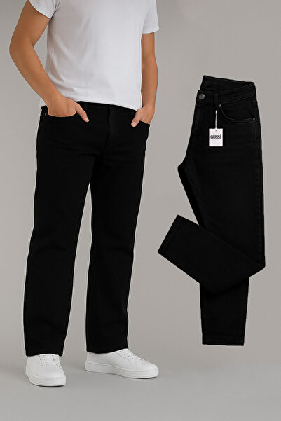 BM BALANCEMODA Чоловічі чорні джинси з прямими штанинами, еластичні, з лікрами