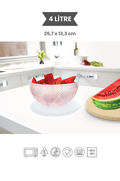 Melkan Home 4 Liter Transparent White Presentation Bowl with Lid – Bpa-Free, Large Volume, Multi-Purpose Kitchen Bowl