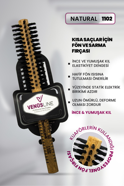 VENÜS LİNE VL Venüsline Natural 1102 Kısa Saçlar için Fön ve Sarma Fırçası - ...