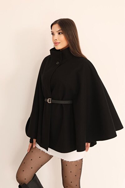Leo Ferre Women's Black New Season Cashmere Belted Poncho. 1208.