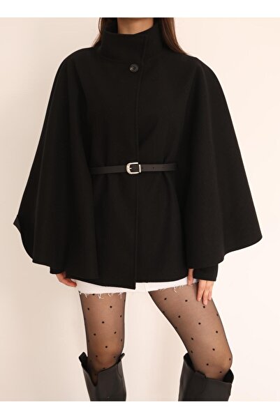 Leo Ferre Women's Black New Season Cashmere Belted Poncho. 1208.