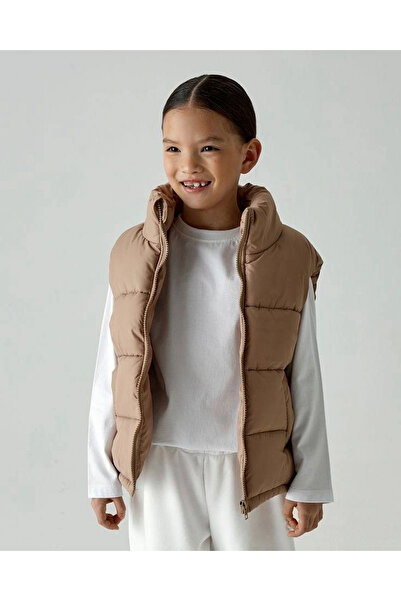 Kidmark Çocuk Modası Children's Unisex Zippered Light Brown Puffer Vest