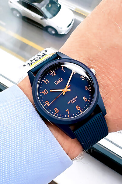 Q&Q 10 Atm Water Resistant Navy Blue Silicone Cord Original Men's Wristwatch - Gift Bracelet Qqeg2002C4