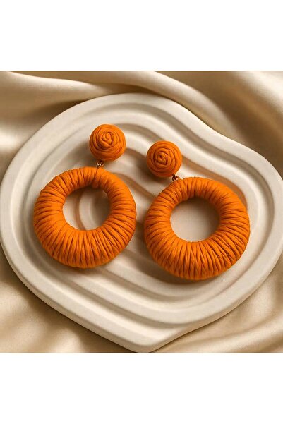 Luxiva Ip Woven Ringed Geometric Bijouterie Orange Women's Earrings