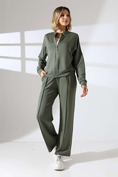 lubiti طقم بدلة رياضية مزدوجة بياقة جامعية وسحاب