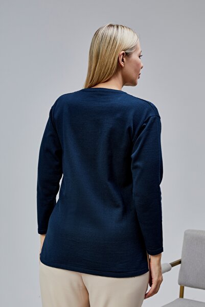 Jinx Wear Fashion Kadın Triko Yan Yırtmaç İnci Detay Kışlık Orta Yaş Günlük Anne Bluz Kazak