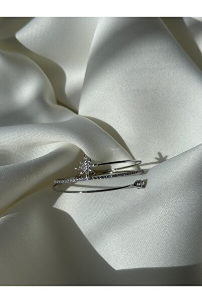 NB STEELORA سوار من حجر الزركون موديل نجمة القطب باللون الفضي