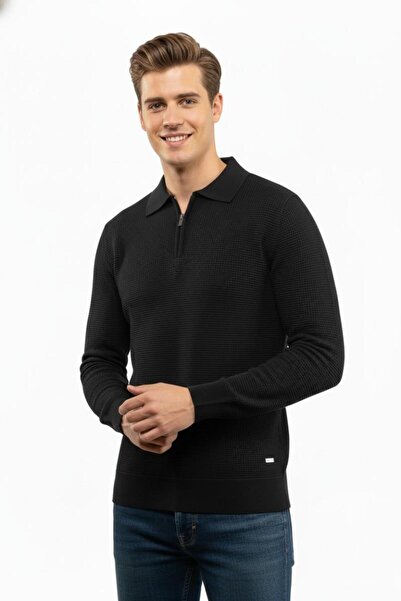 Çizgi Triko Men's Zippered Polo Neck Knitwear Sweater 5240F Bgl-St04852