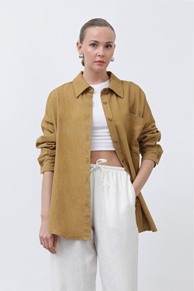 Byelmira Women's Linen Rayon Shirt Olive