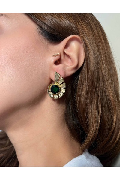 Font Emerald Gold Design Earrings