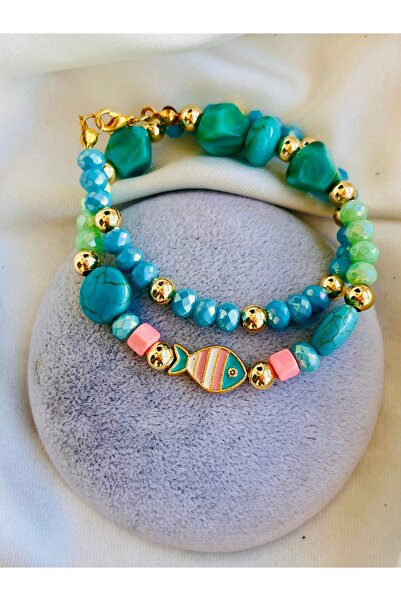 COCOSH TAKI Turquoise Stone Fish Charm Multi-Layered Design Bracelet