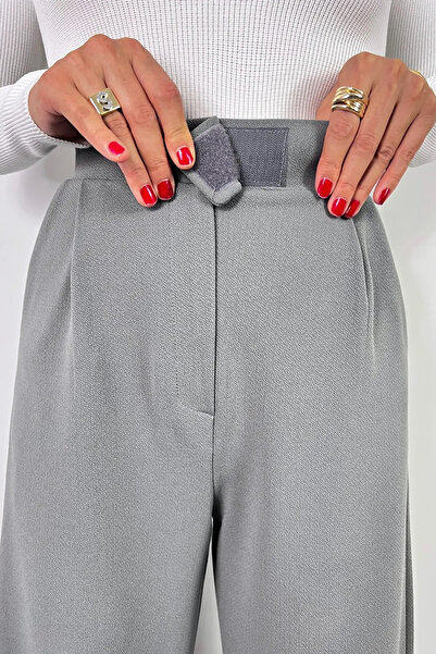 COMBİNE MİCHAİL Γυναικείο ψηλόμεσο φαρδύ γκρι παντελόνι palazzo