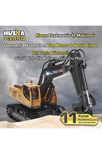 Huina Kaliwo 13550 1/18 11CH Kazıcı Ekskavatör İş Makinesi İnşaat Uzaktan Kumandalı RC Model Metal K