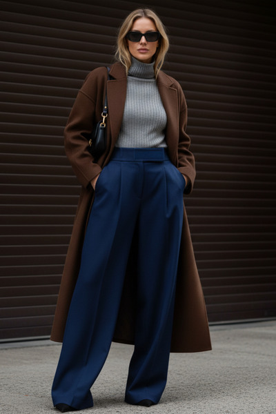 COMBİNE MİCHAİL Жіночі брюки з високою талією та широкими штанинами синього кольору