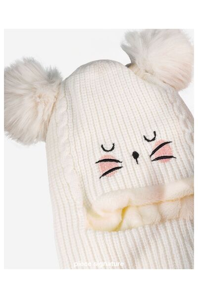 PIECE SIGNATURE Girl's Soft Snow Mask with Kitten Figure and Fur Inside (4-8 Years Old)