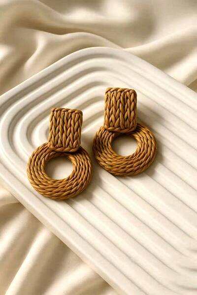 Luxiva Geometric Earrings with Rope Woven Rings