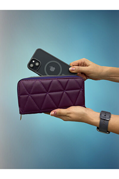 shiny ever محفظة نسائية كبيرة الحجم بسحاب مزدوج مع حجرة للهاتف من الجلد باللو...