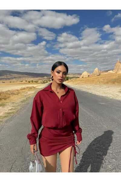 aytenli Guler de cămașă Fusta cu jumătate de nasturi Top cu șireturi Fusta la...