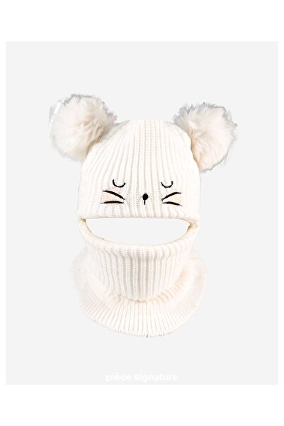PIECE SIGNATURE Girl's Soft Snow Mask with Kitten Figure and Fur Inside (4-8 Years Old)