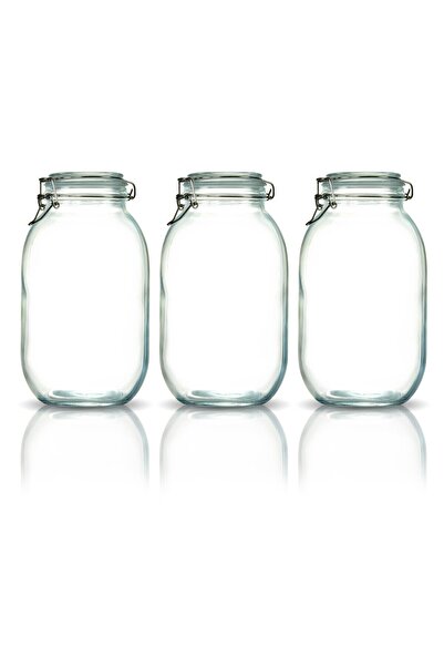 Store 3'lü Korken Kavanoz 3000 ml Vakumlu Kilitli Cam Saklama Kavanozu
