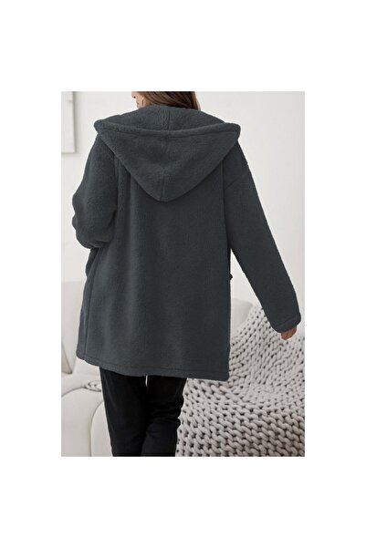 vuvutasarım Women's Long Sleeve Hooded Front Zipper Pocket Wellsoft Jacket 72333