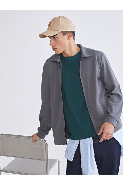 LC Waikiki Mg Trenden Gray Polo Neck Men's Zippered Sweatshirt