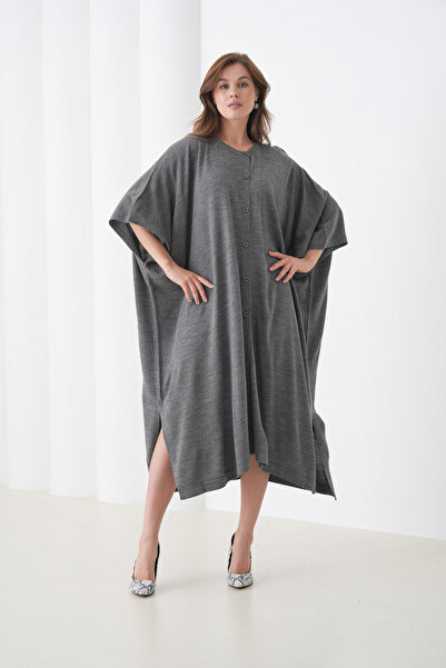 MAMAYAGA Κομψό παλτό παντζόνι με φαρδύ κούφιο κούφιο κούφιο σχήμα, με ασύμμετρη κοπή και μανίκια νυχτερίδας με κουμπιά στο μπροστινό μέρος, κατάλληλο για γυναίκες που φορούν χιτζάμπ